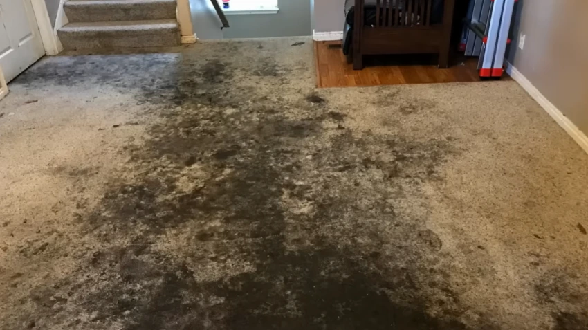 Before photo of high-traffic carpet restoration