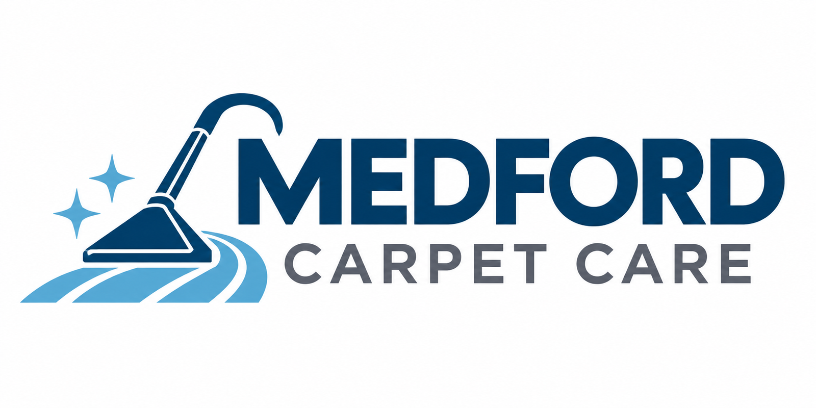 Medford Carpet Care logo with a carpet cleaning wand and sparkle design.